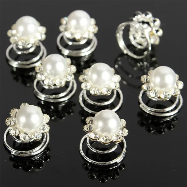 12 шт. свадебные заколки для волос с жемчугом и кристаллами Скручивающиеся