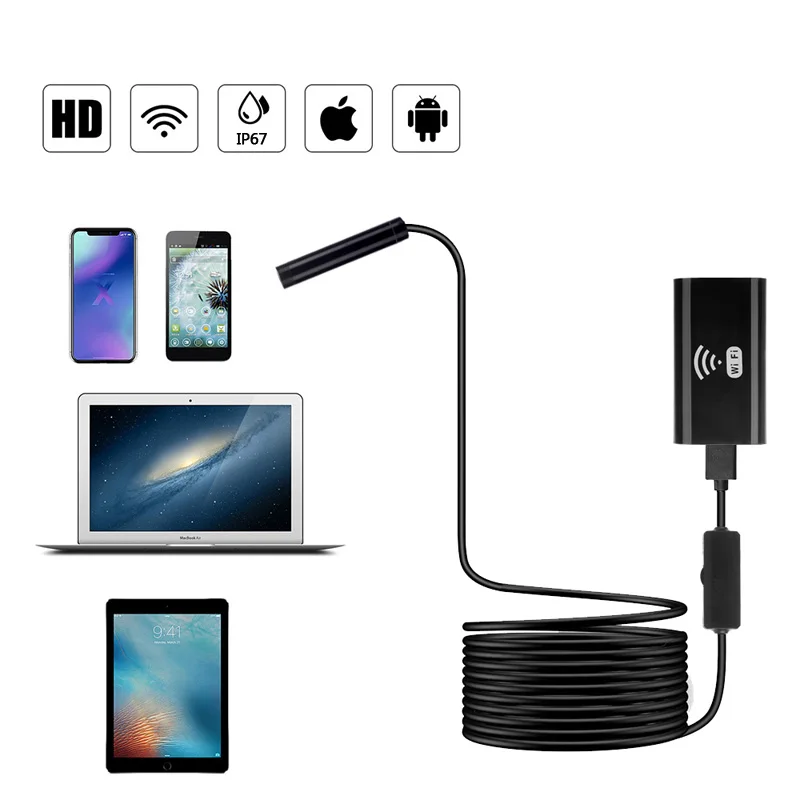 Беспроводной wifi эндоскоп iPhone Android USB тип Инспекционная камера визуализатор мини