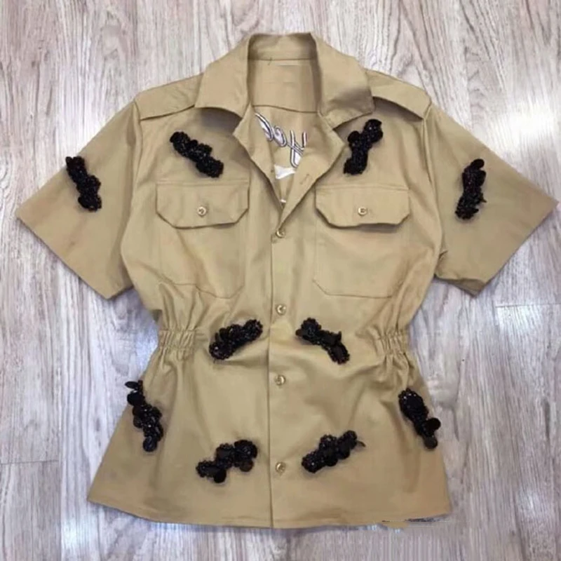 Женская блузка с вышивкой и принтом Повседневная Туника отложным воротником