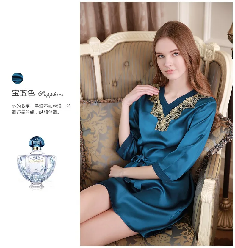 Чистый Шелк Пижамы Шелк Тутового Вышивка Ночная Рубашка M/L/XL