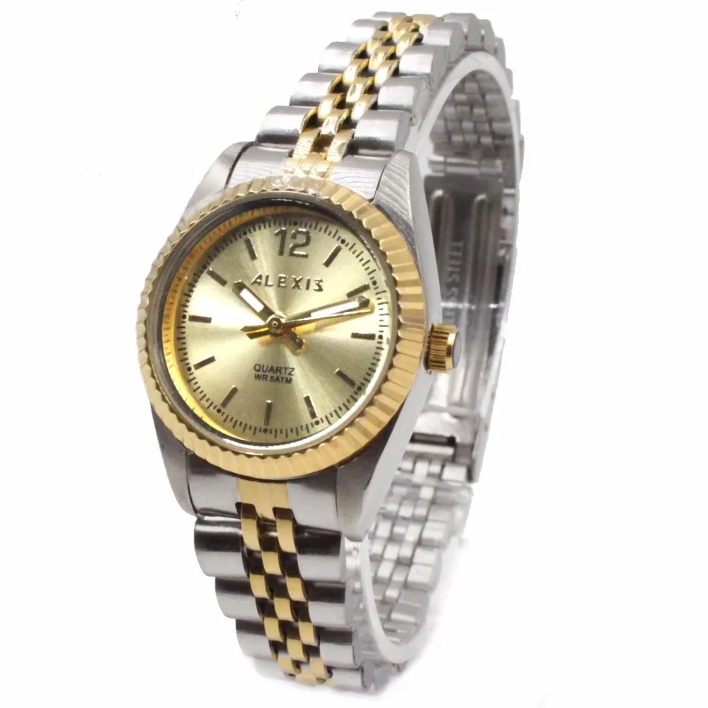 

Alexis Women Analog Quartz Round Watch Japan Miyota Movement Matt Silver Stainless Steel Band Gold Dial Water Resistant