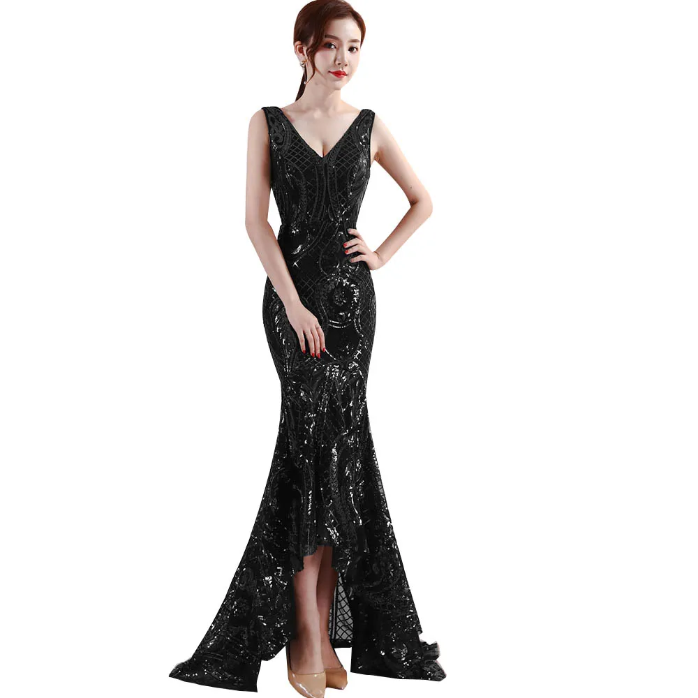 Знаменитостей Роскошные элегантные золотые сетки расшитое блестками длинное