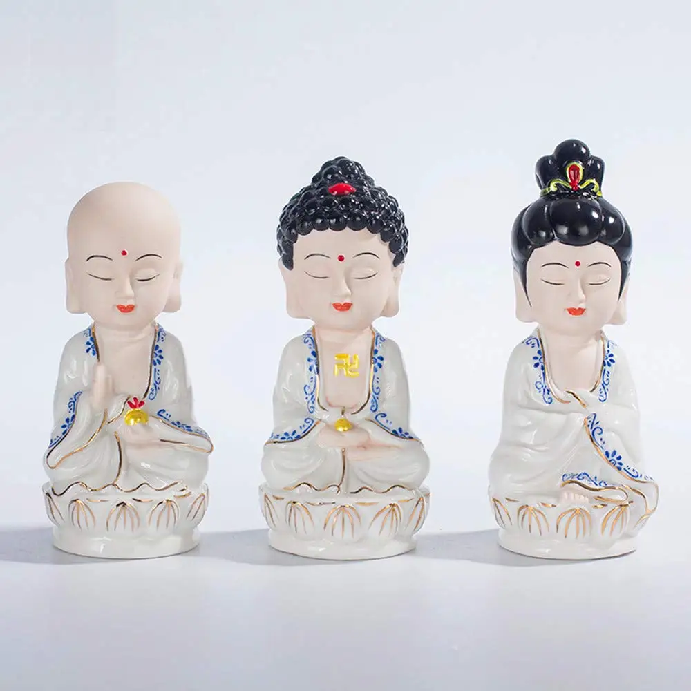 Белая Керамическая маленькая милая статуя Будды предметы для благословения