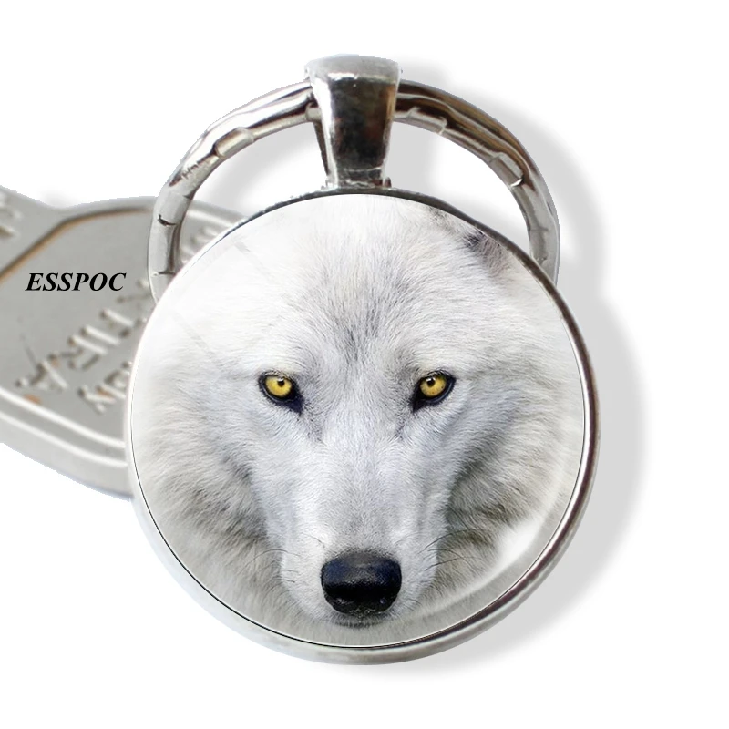 

Wolf & Moon Pendant, Vintage Aggressive Wolf Keychain Men Jewelry Glass Cabochon Key Chain Holder Gifts