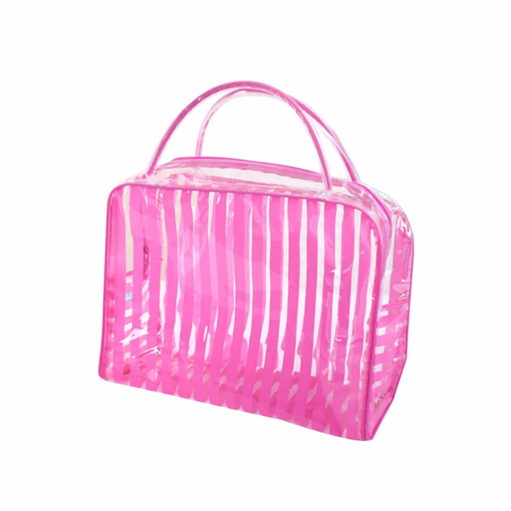 

Velishy Fashion Transparent PVC Zipper Cosmetic Bag Stripe Portable Waterproof Makeup Tool Storage Ladies Bag Makeup Organizer