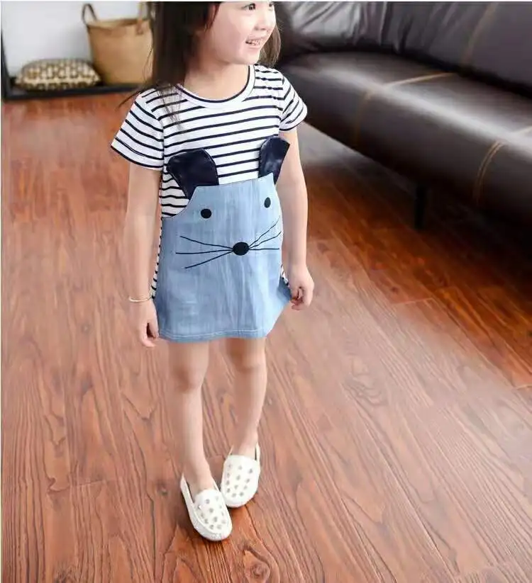 Cute Lovely Summer Children Princess Carton Mouse rat A-line Striped Baby Kids Girls Dress 2 3 4 5 6 Year Old Tutu Girl Dresses | Детская