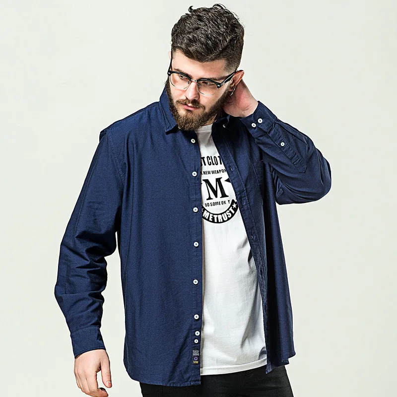 

Autumn New Cotton Men Long Sleeved Shirt Handsome Fashion Tide Brand Fashion Super Large High Quality Button Style Size 3XL-8XL
