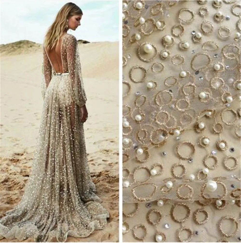 Новый дизайн металлические камни жемчуг Тяжелая вышивка свадебное