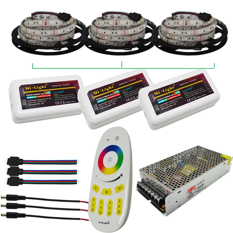 10 м 15 20 Светодиодные полосы света RGB 5050 DC 12 В гибкие Клейкие ленты + 4-зоны