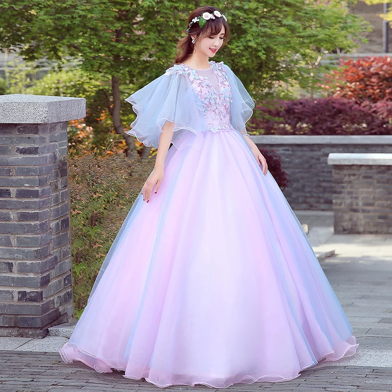 Женское бальное платье до пола He's Bride розовое кружевное из тюля с аппликацией и