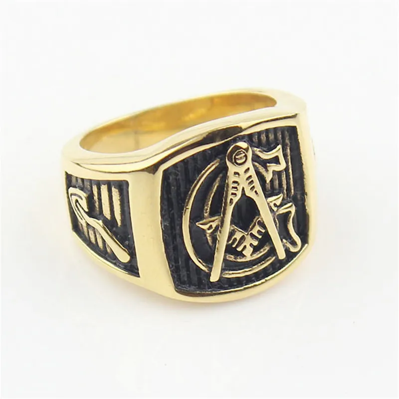 Мужское кольцо Freemason с золотым оттенком каменщик 316L масонское из нержавеющей