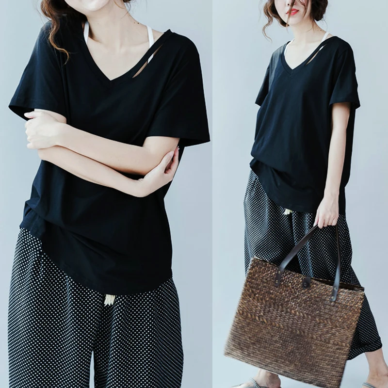 2019 Для женщин футболка короткий рукав свободные однотонные Цвет s простая