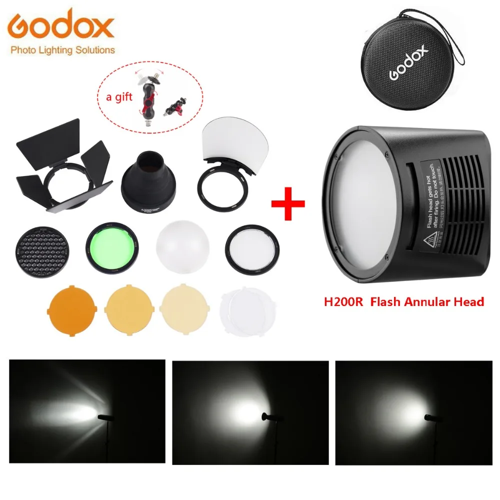 安い Godox H200R フラッシュ環状ヘッド分離ポータブル延長スパイラルフラッシュ用 Godox AD200 フラッシュ + Godox AK-R1 アクセサリー