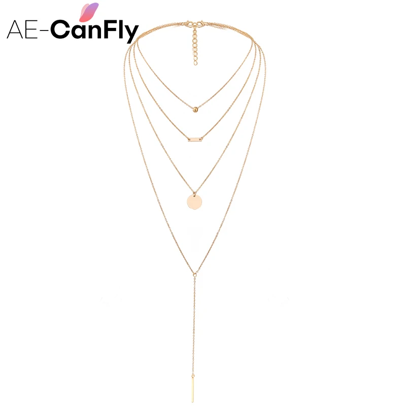 AE CANFLY модные золотые Многослойные Сеть простой металлической длинные Ожерелья и