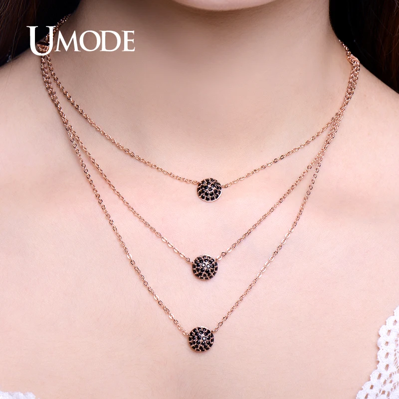 Многослойное ожерелье UMODE из редкого черного кубического циркона выложенное
