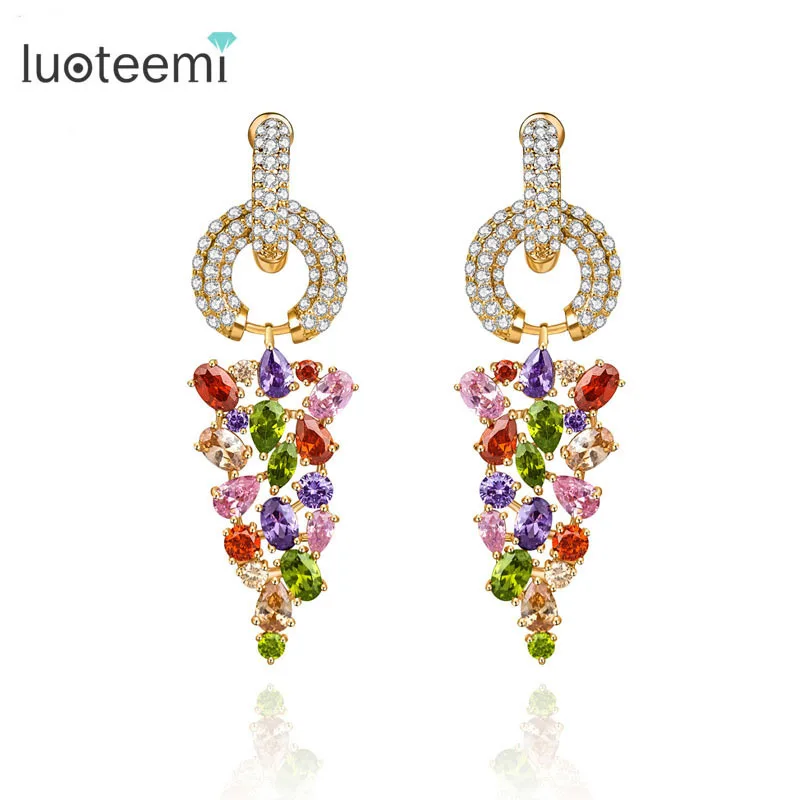 LUOTEEMI 2015 роскошные европейские дизайнерские разноцветные CZ элегантные длинные