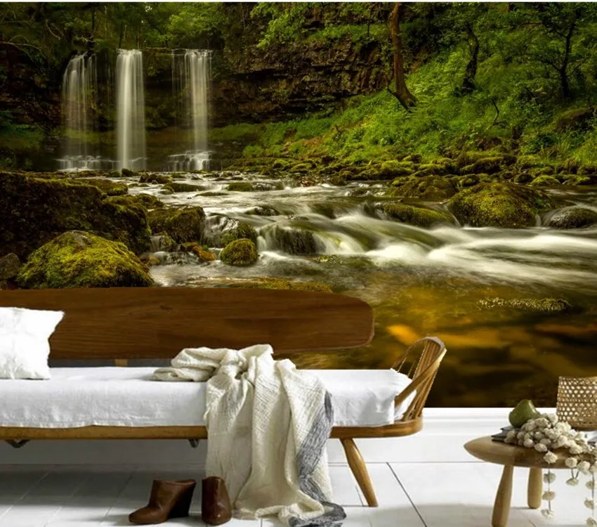 Custom large murals Greece Parks Waterfalls Stones Moss Stream Nature wallpaper living room sofa TV wall bedroom papel de parede |