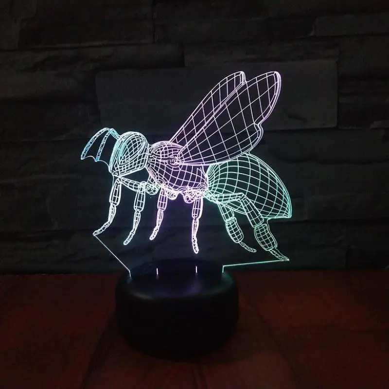 СВЕТОДИОДНЫЙ 3d цветной ночник в виде пчелы креативный визуальный светодиодный