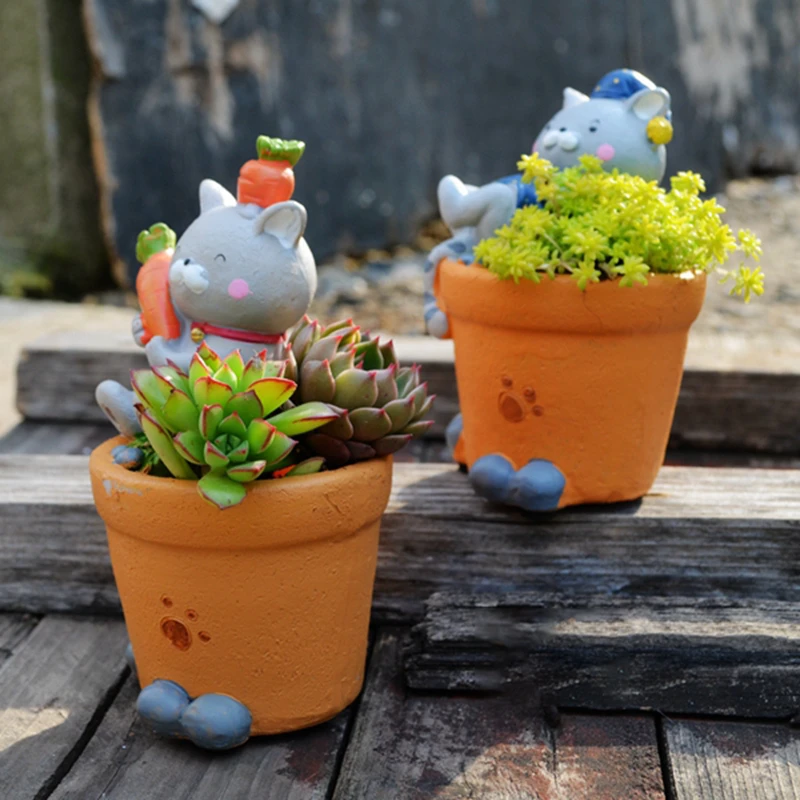 Набор из 5 маленьких цветочных горшков в виде кошки смолы женский цветочный