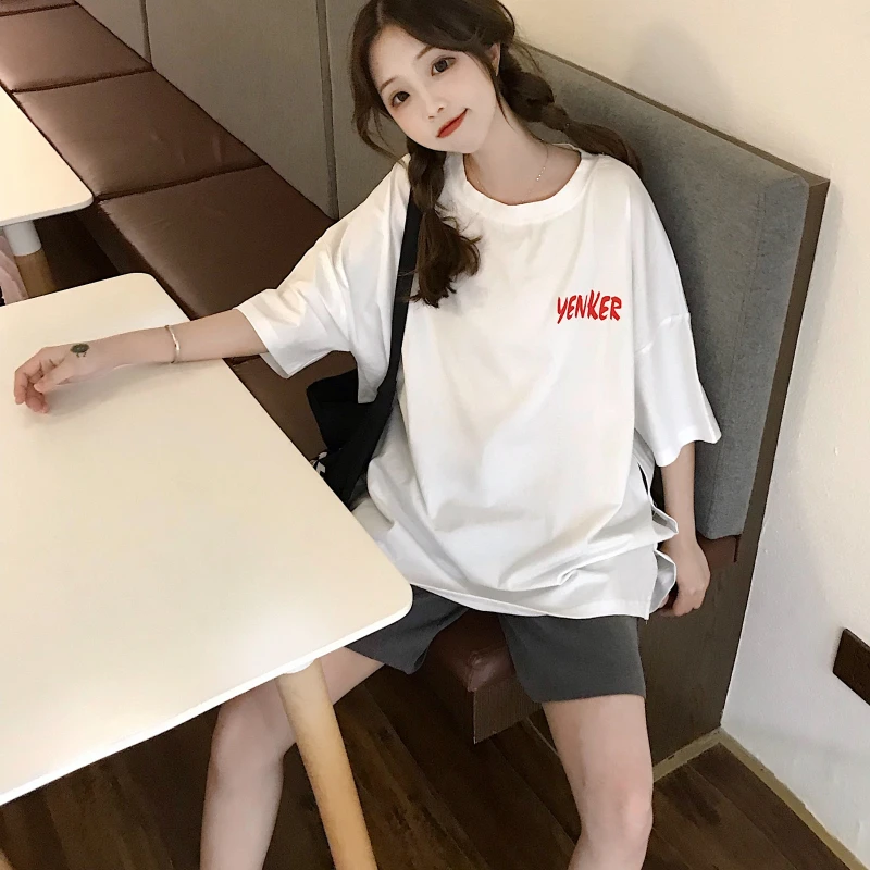 Для женщин футболки Harajuku Ulzzang студент Повседневное свободные Ins футболка