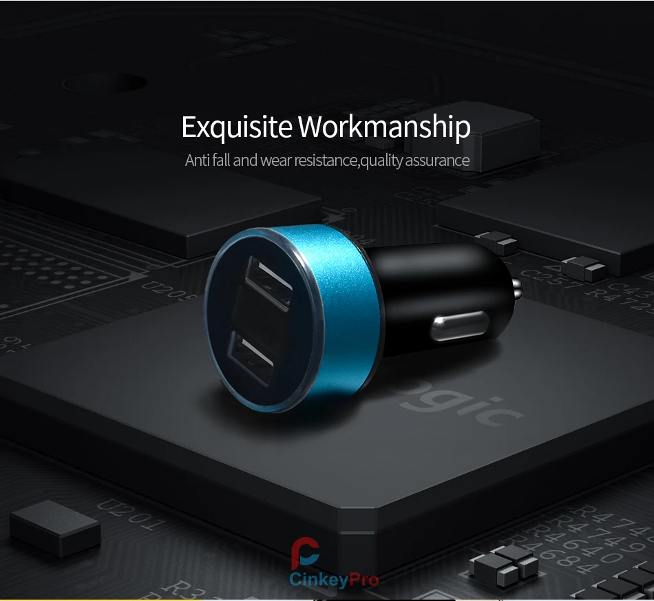 CinkeyPro автомобильное Зарядное устройство светодиодный Экран 2-Порты USB Зарядное устройство 2.1A автомобиля-Зарядное устройство мобильного телефона, Универсальные наушники для iPhone samsung зарядки