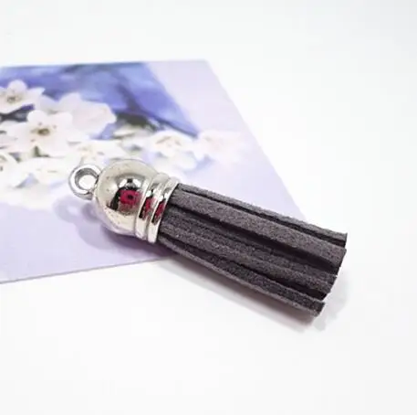 deep gray silver 20 шт./партия, 38 мм, замша, кисточки, очаровательные разноцветные, искусственная замша, кожа, кисточка с серебряной крышкой CCB для DIY ювелирных изделий, поставщик - Цвет: deep gray silver