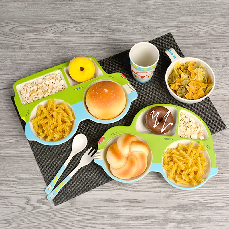 

5 Pcs/Set Baby Food Storage Bamboo Tableware Solid Cute Dishes Kids Plate Bowl Eco-friendly Children Training Dinnerware