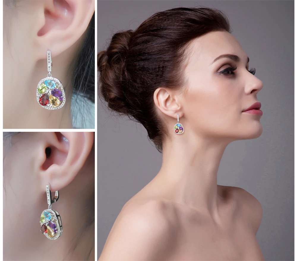 Jewelrypalace Роскошные 5.3ct Подлинная Аметист гранат перидот Голубой топаз падения