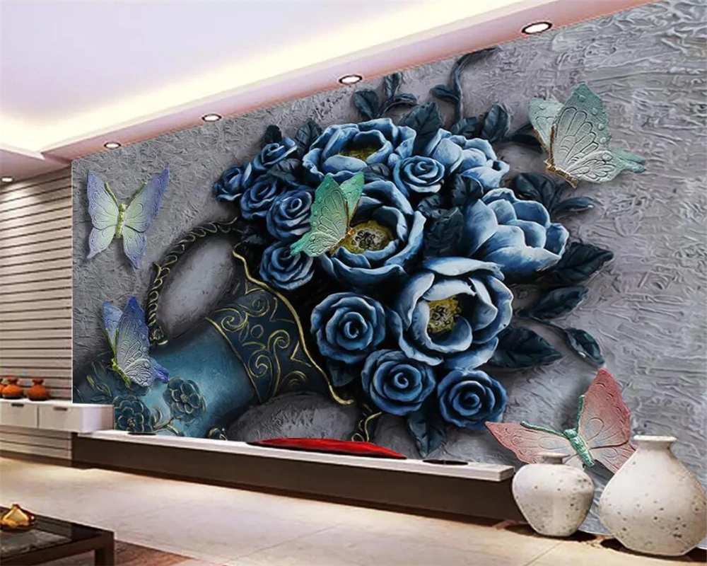 

Пользовательские 3D обои Beibehang, Цветочная бабочка, тисненый фон для телевизора, настенные 3D фрески, украшение для гостиной и спальни, 3d обои