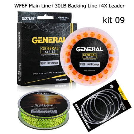 WF6F-4X-Orange Goture комплекты для ловли нахлыстом 100 М Подводная леска 20 фунтов/30 фунтов+ 30 м основная леска WF 3/4/5/6/7/8F+ 9 футов Конический лидер 0X-7X с петлями - Цвет: WF6F-4X-Orange