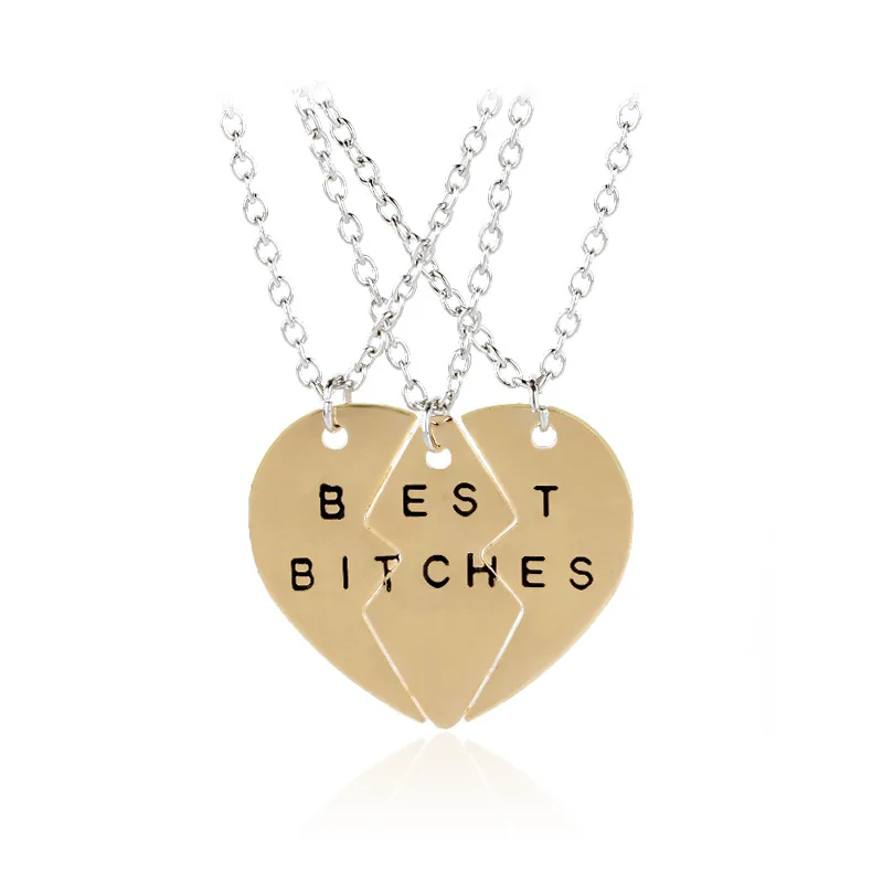 Комплект брелков ожерелья с надписью Best Bitches для 3 и 2 сломанных сердец|necklace best|best