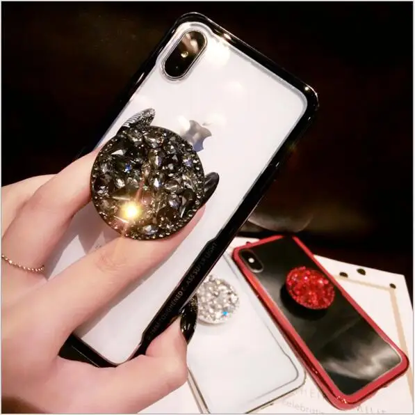 Модный Роскошный чехол со стразами для телефона iPhone Xs 6 7 8 plus кронштейн прозрачный