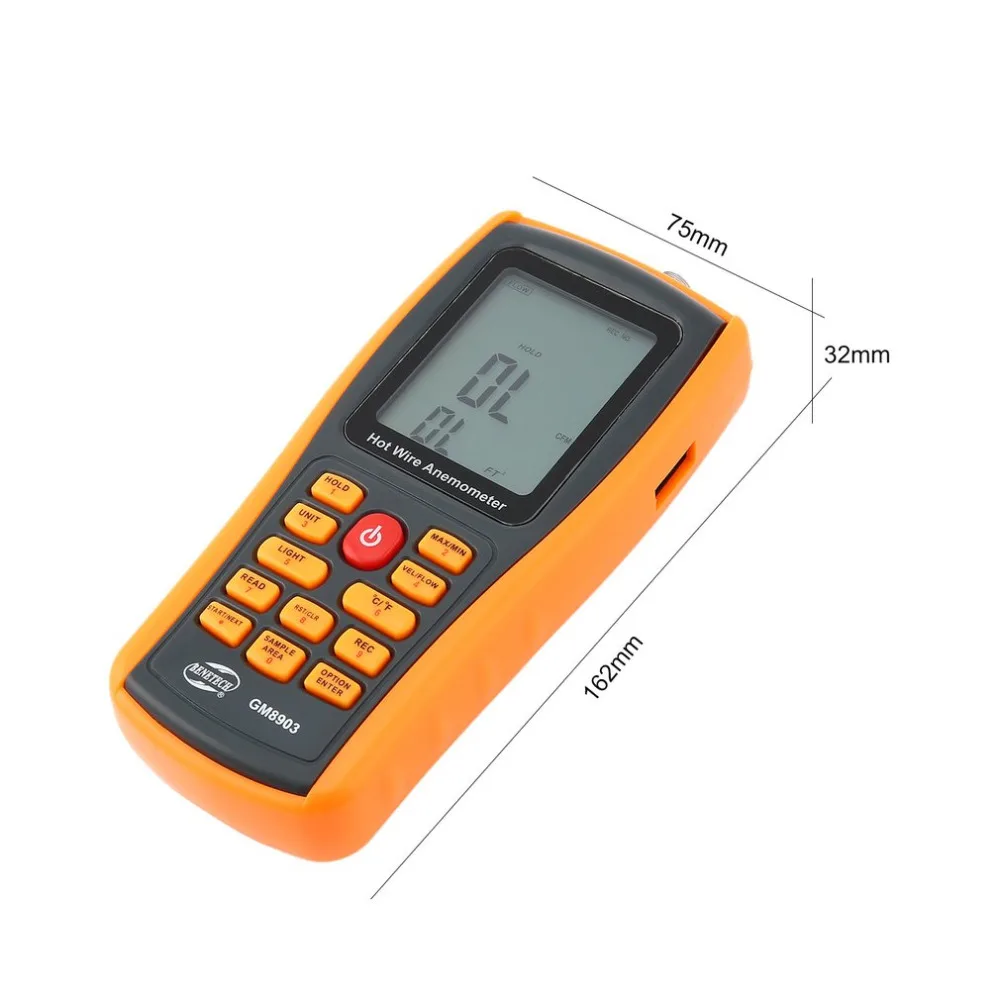 BENETECH GM8903 Портативный Hot Wire цифровой анемометр 0 ~ 30 м/с Air Температура метр 45C ветер