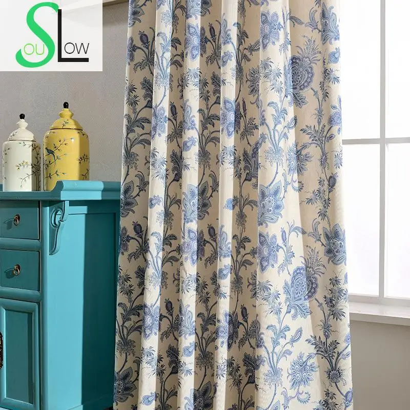 Slow Soul Blue Datang, современные шторы с цветочным принтом для гостиной, кухни, спальни, занавески Rideau Voilage, печать на окна