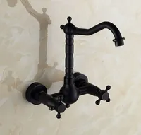 Dark Black Oil Rubbed Bronze Tall Wall Mount Kitchen Wet Bar Bathroom Vessel Sink Faucet Dual Cross handle atf010