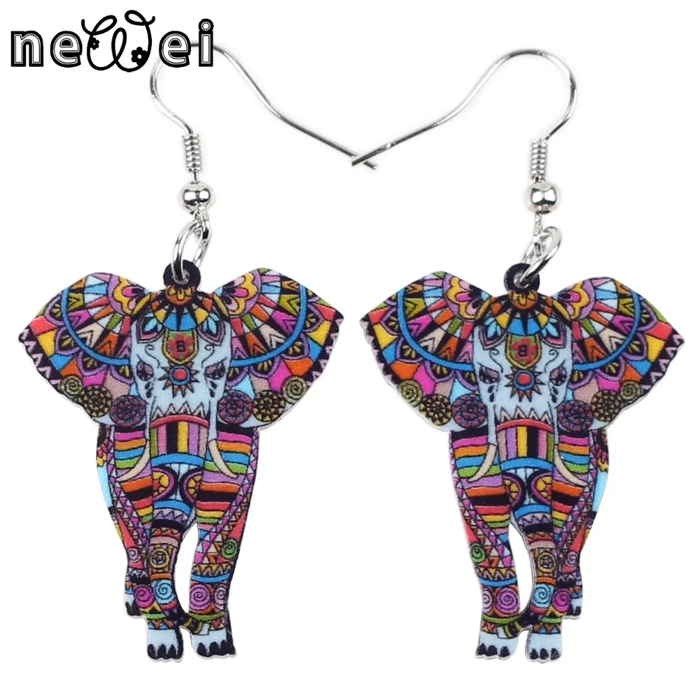 Newei Cute Big Long Animal Acrylic Dangle Drop Elephant JUNGLE Earrings 2017 News Style Dangle Novelty Jewelry For Girls Women