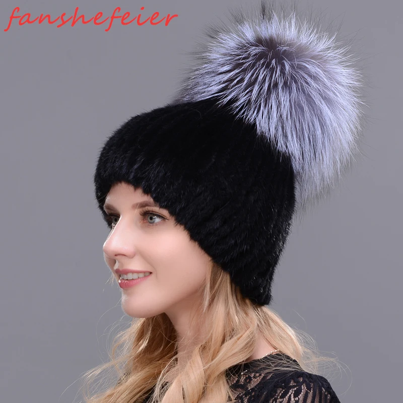 Fanshefeier, настоящая норка, норковый мех, меховая шапка с лисьим мехом, новинка, хит, высокое качество, женская зимняя вязаная шапка