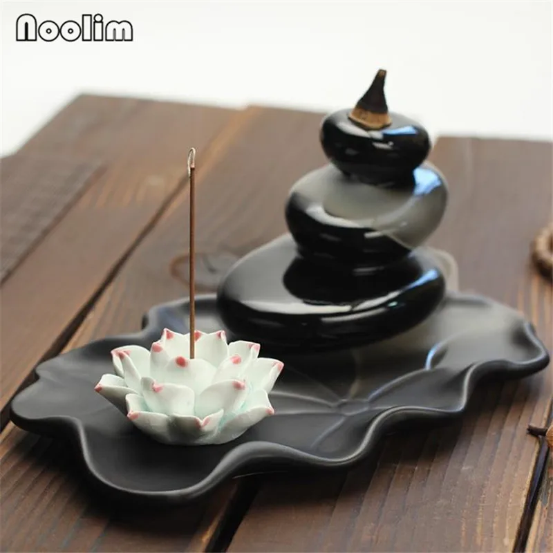 Incense Burner Лотоса пруд, водопад обратного Ладан горелка с полировкой булыжник Творческий дом Декор благовония для ароматерапии палка-держатель для телефона - Цвет: Incense Burner