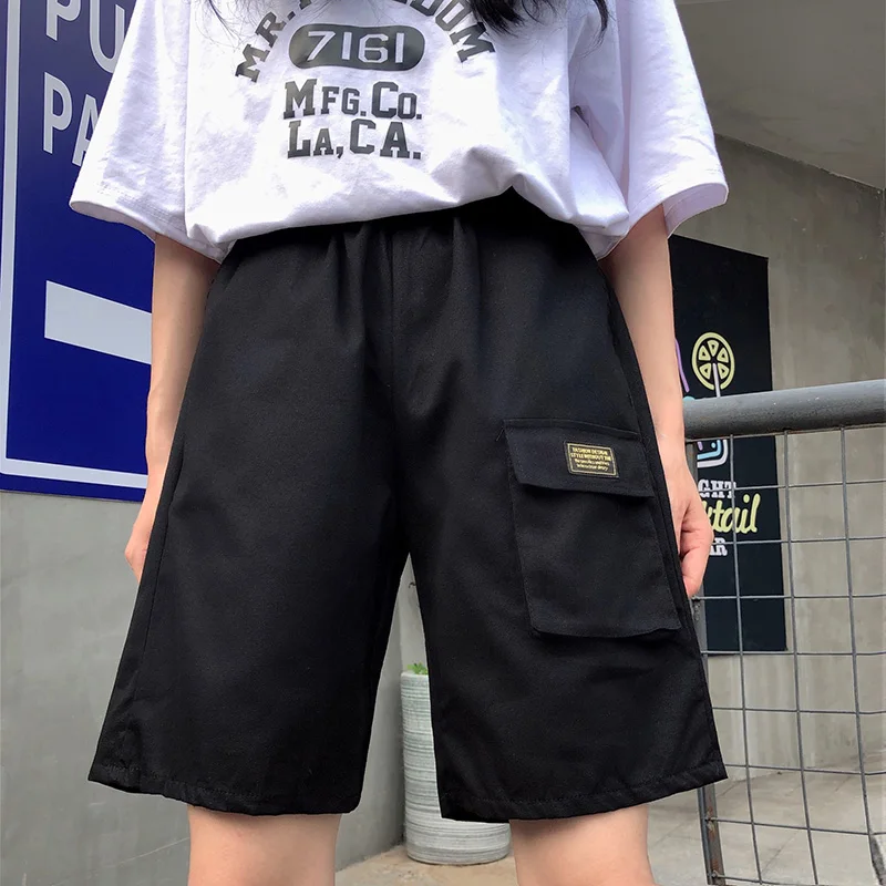 Шорты женские летние Harajuku корейский стиль пара Простые ретро женские s Карго спортивные Свободные повседневные Карманы Прямые BF короткие эластичные