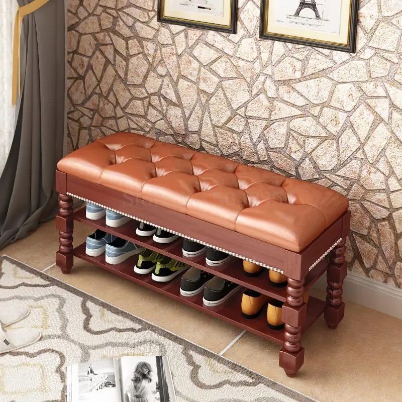 Solid wood simple modern shoe bench shoe cabinet home door storage stool shoes stool storage can sit rack shoe - Цвет: 80cm