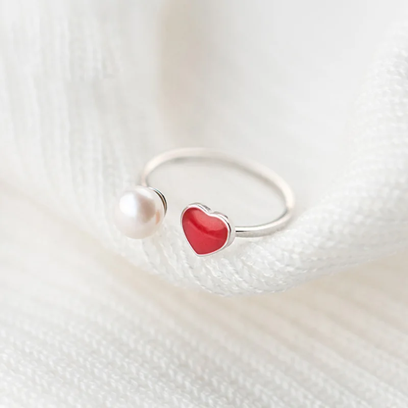 Trusta 100% 925 Sterling Silver Fashion Women Red Heart Artificial Pearls Rings Size 5 6 7 Wonderful Gift For Girls Lady's DS818 |