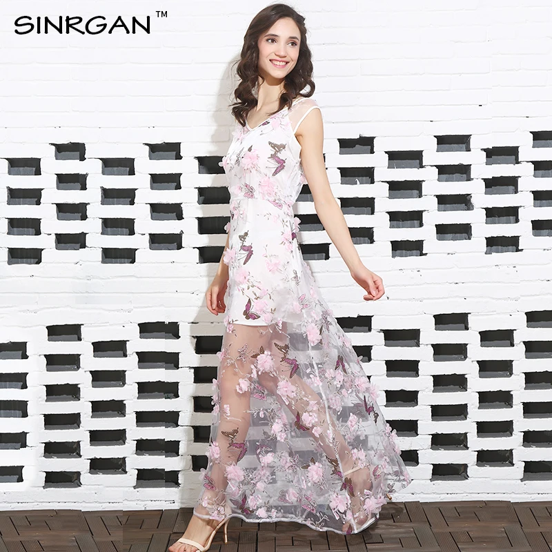 SINRGAN Женская мода Богемные платья Свободное платье для вышивания Бабочка
