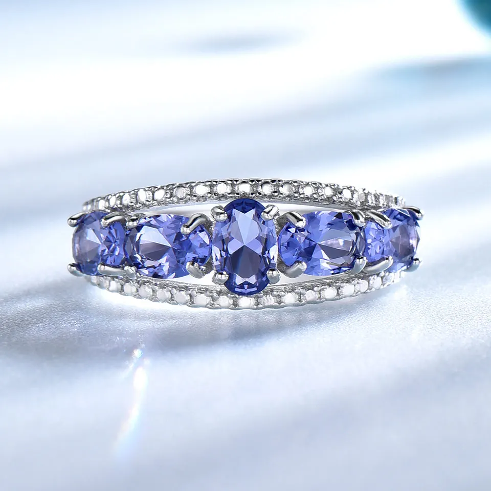 UMCHO 3.0ct синий сапфир Танзанит кольца для женщин обручальные ювелирные изделия настоящее твердое 925 пробы Серебряное кольцо ювелирные украшения