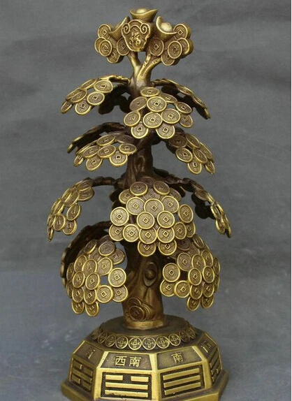 Высота 36 см + Китайская латунная медная фэн шуй денежное дерево молочная корова