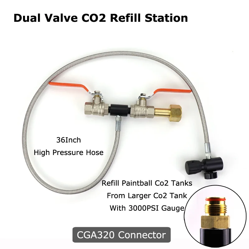 CGA 320 Silver Пейнтбол PCP Deluxe двойной клапан CO2 заполняющая станция адаптер с манометром 37 дюймов шланг высокого давления CGA320 и W21.8-14(DIN 477 - Цвет: CGA 320 Silver