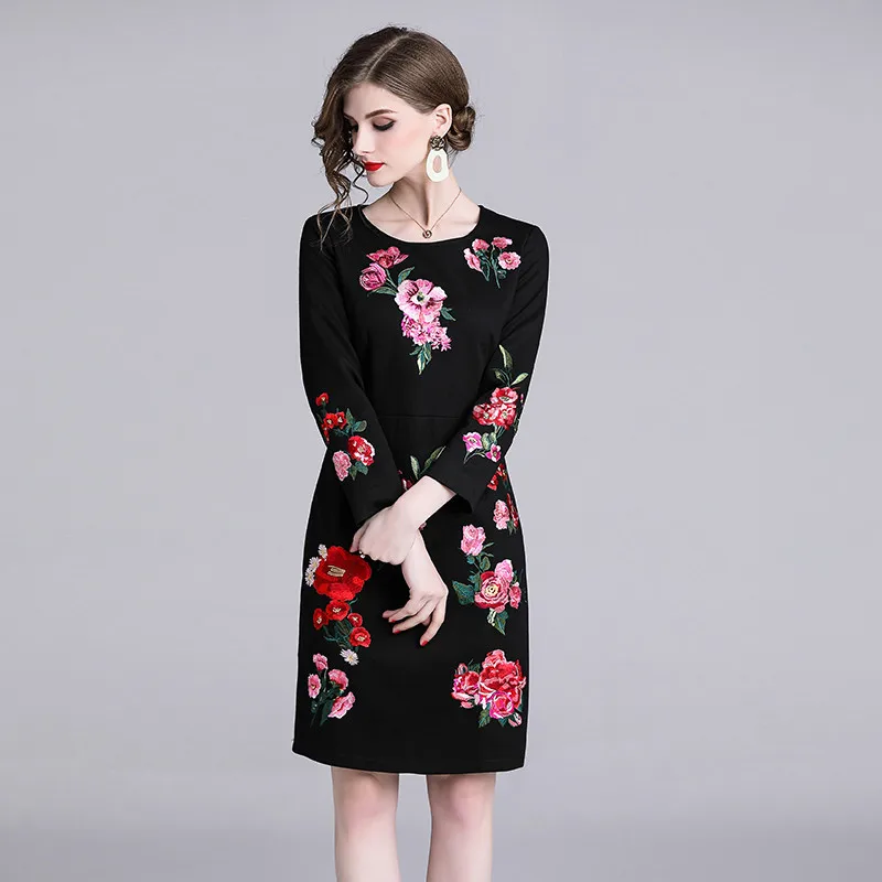 Женское винтажное платье-карандаш BLLOCUE черное облегающее платье с цветочной