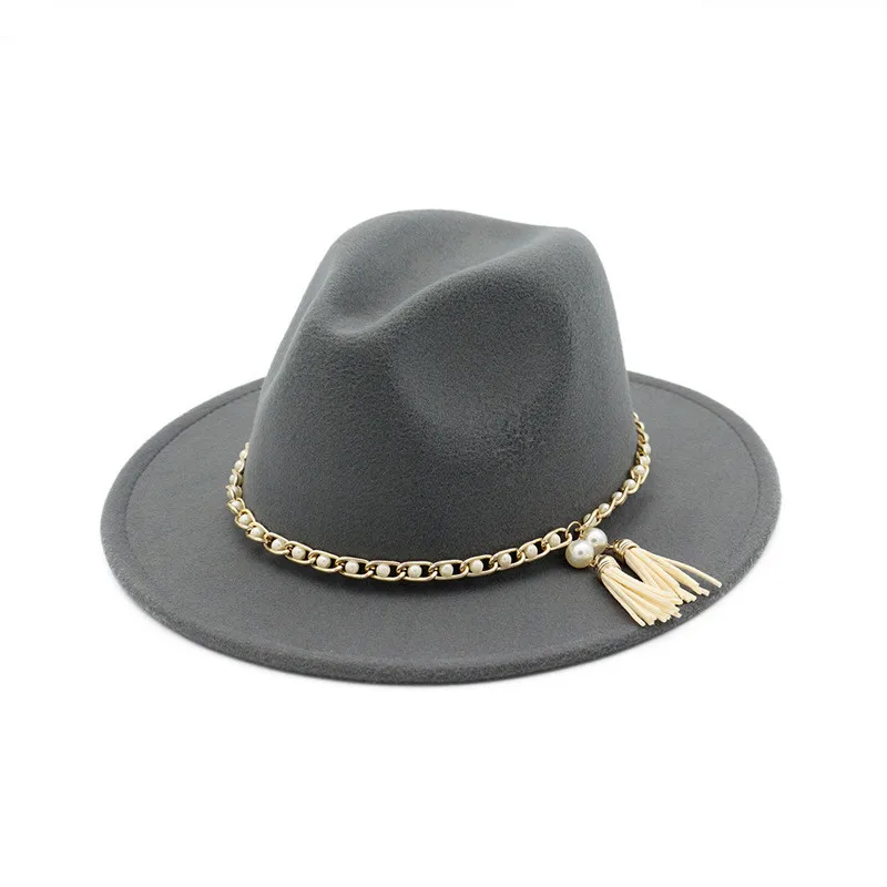 Women Men Wool Fedora Hat With Pearl Felt Wide Brim Ladies Trilby Chapeu Feminino Hats Jazz Church Godfather Sombrero Caps | Аксессуары