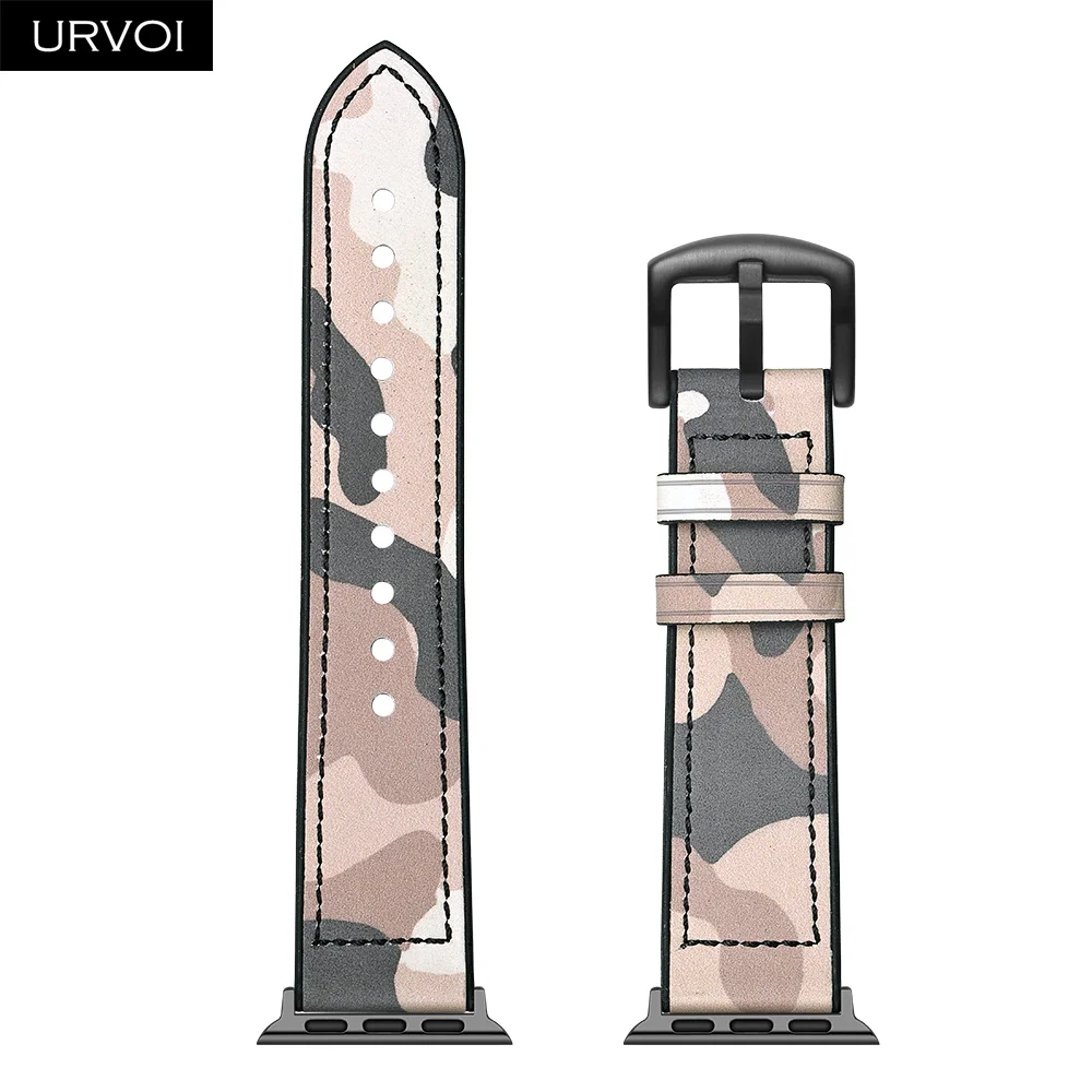 Desert Camo URVOI ремешок для apple watch серии 4, версия 1, 2, 3, ремешок кожаный ремешок Силиконовая задняя крышка для наручных часов iwatch, пояс из дышащего материала 38/40 42/44 мм, черные, с ремешками на пряжках - Цвет ремешка: Desert Camo