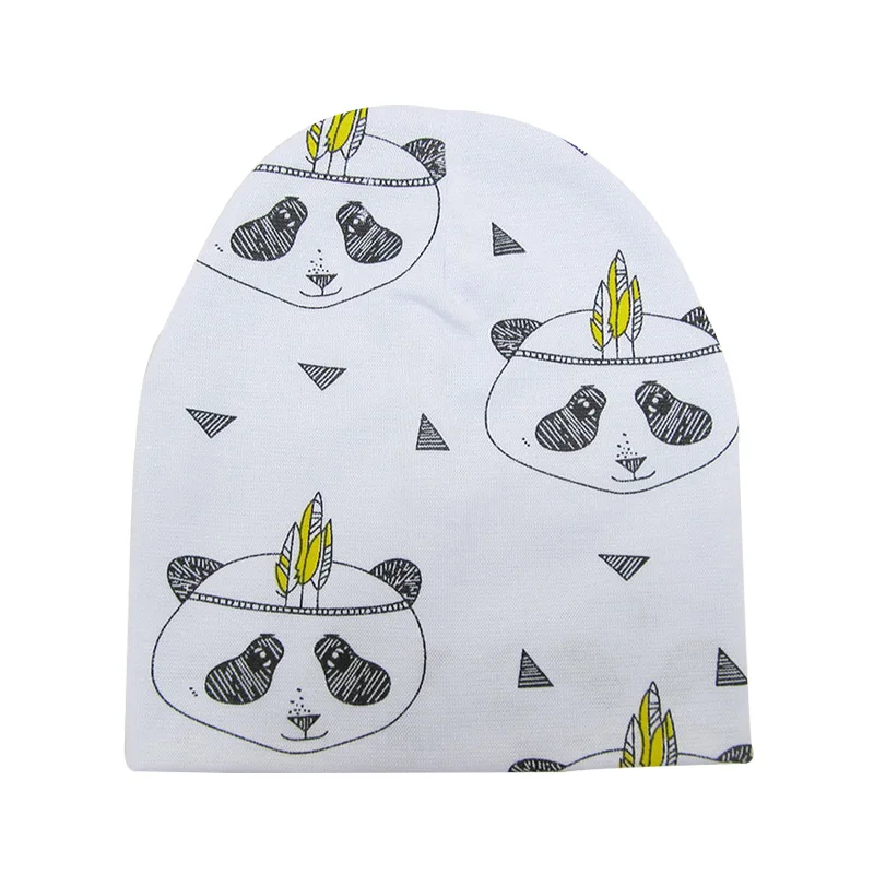 Весенне-осенние хлопковые детские шапочки с мультяшным принтом для новорожденных, эластичные детские шапочки, 1 шт - Цвет: Panda Hat