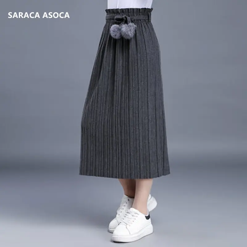 Осенне-зимняя повседневная плиссированная плотная трикотажная длинная юбка для